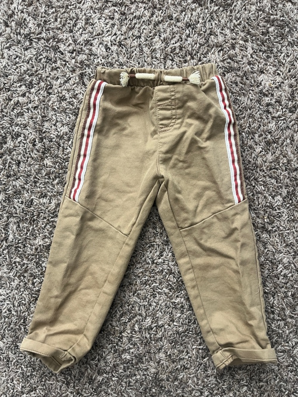 Kids Tan Jogger Pants with Red-Trim Side Stripes